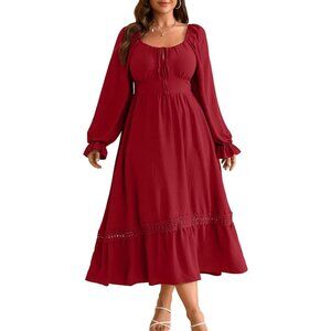 Women's Plus Size Fall Dress Long Sleeve Square Neck Flowy Lace Casual